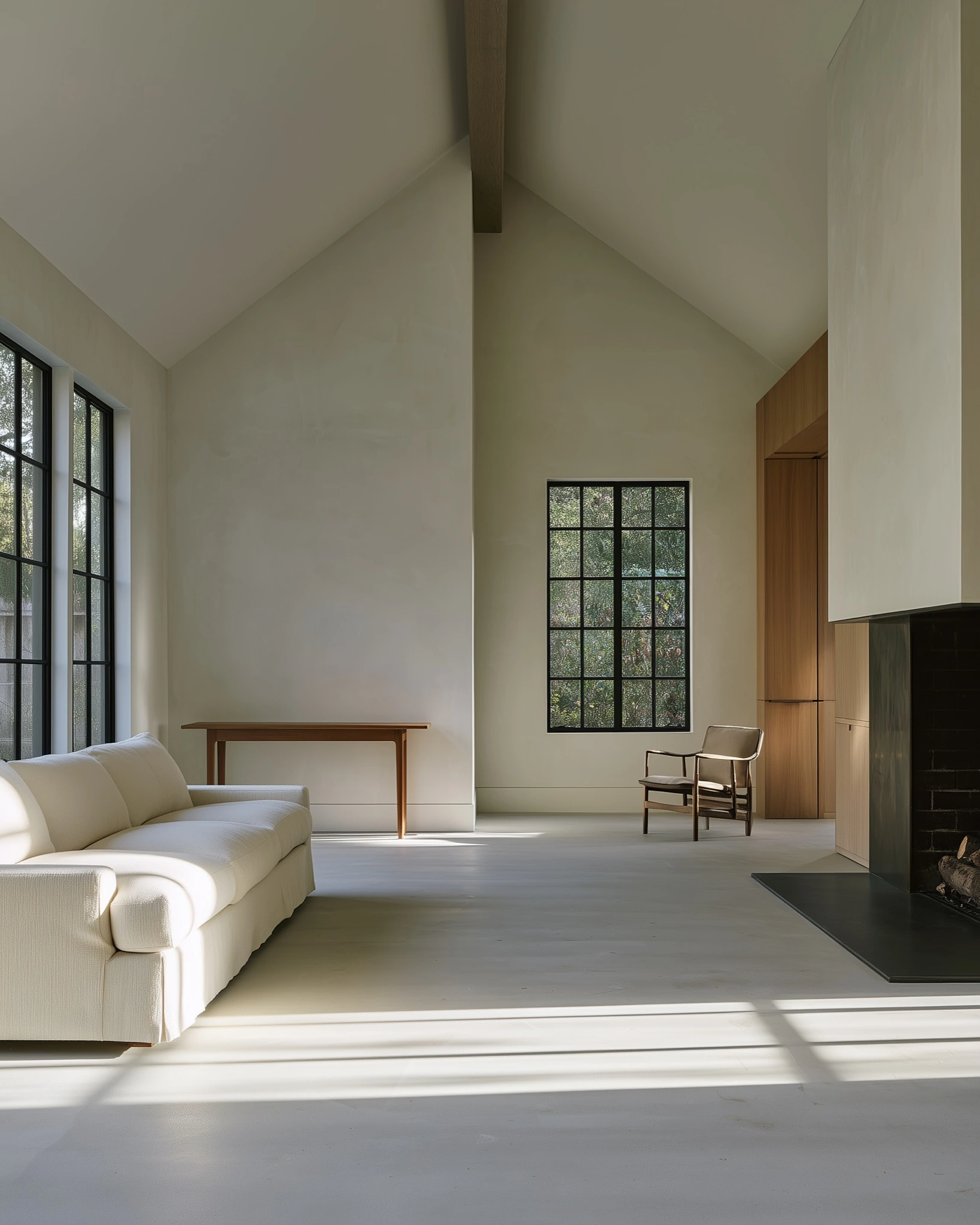 Residential great room with an unfinished floor before visualization
